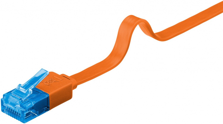 Goobay CAT 6A platt patchkabel, U/UTP, orange kopparledare (CU), 2 m