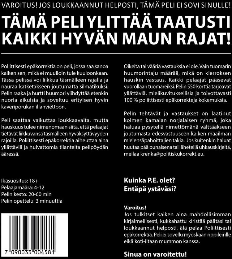 Politiskt Inkorrekt sällskapsspel (Finska)