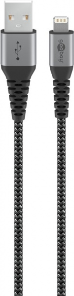 Goobay Lightning till USB-A-textilkabel med metallpluggar 0,5 m elegant och extra robust anslutningskabel för t.ex. Apple iPhone, iPad (Apple MFi certifierad)
