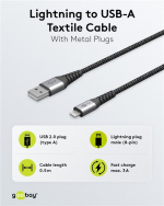 Goobay Lightning till USB-A-textilkabel med metallpluggar 0,5 m elegant och extra robust anslutningskabel för t.ex. Apple iPhone, iPad (Apple MFi certifierad)