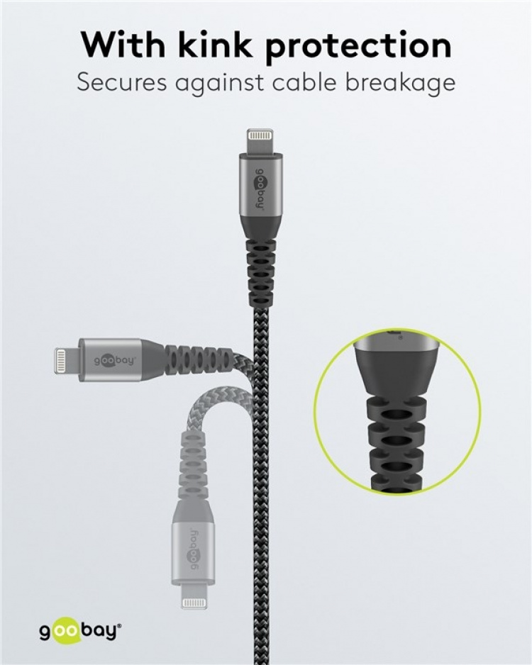 Goobay Lightning till USB-A-textilkabel med metallpluggar 0,5 m elegant och extra robust anslutningskabel för t.ex. Apple iPhone, iPad (Apple MFi certifierad)