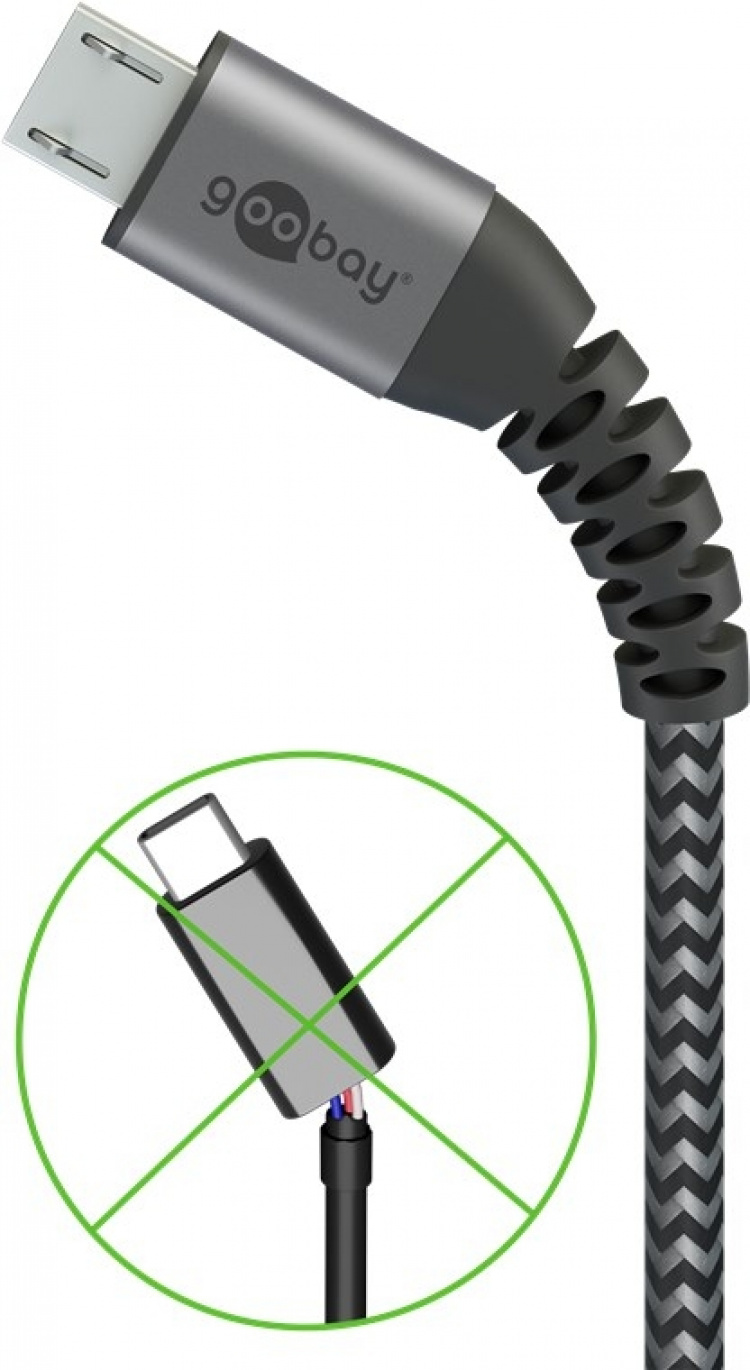 Goobay Micro-USB till USB-A textilkabel med metallkontakter 1 m elegant och extra robust anslutningskabel för enheter med Micro-USB-anslutning