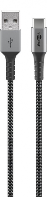 Goobay USB-C™ till USB-A textilkabel med metallkontakter 1 m elegant och extra robust anslutningskabel för enheter med USB-C™-port Goobay USB-C™ till USB-A textilkabel med metallkontakter 1 m elegant och extra robust anslutningskabel för enheter med USB-C™-port