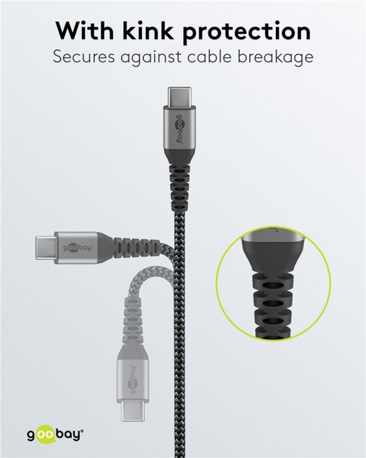 Goobay USB-C™ till USB-A textilkabel med metallkontakter 1 m elegant och extra robust anslutningskabel för enheter med USB-C™-port Goobay USB-C™ till USB-A textilkabel med metallkontakter 1 m elegant och extra robust anslutningskabel för enheter med USB-C™-port