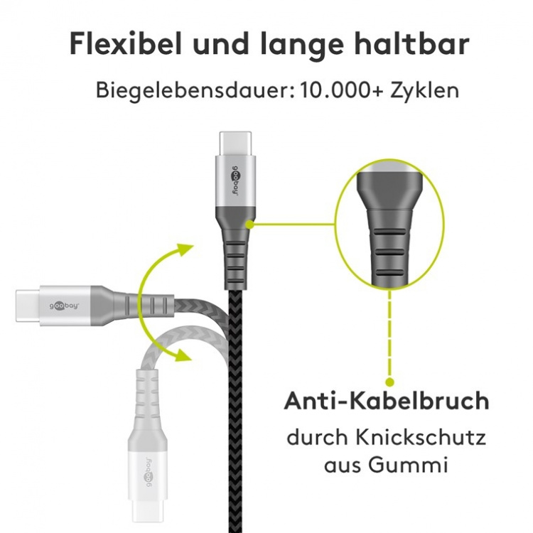 Goobay USB-C™ till USB-A textilkabel med metallkontakter 2 m elegant och extra robust anslutningskabel för enheter med USB-C™-port