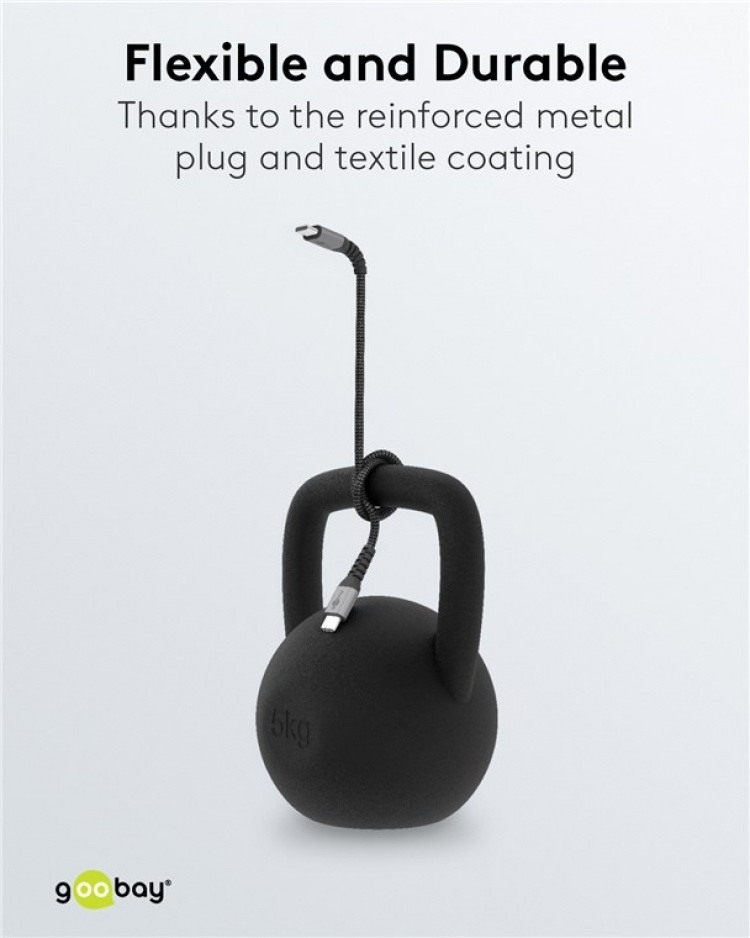 Goobay USB-C™-till-USB-C™-textilkabel med metallkontakter 1 m elegant och extra robust anslutningskabel för enheter med USB-C™-port Goobay USB-C™-till-USB-C™-textilkabel med metallkontakter 1 m elegant och extra robust anslutningskabel för enheter med USB-C™-port