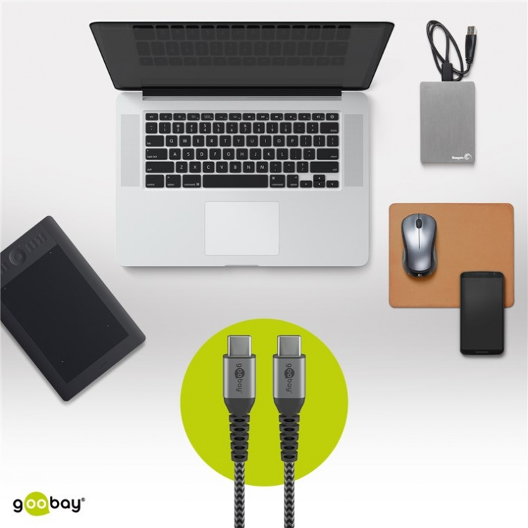 Goobay USB-C™-till-USB-C™-textilkabel med metallkontakter 2 m elegant och extra robust anslutningskabel för enheter med USB-C™-port Goobay USB-C™-till-USB-C™-textilkabel med metallkontakter 2 m elegant och extra robust anslutningskabel för enheter med USB-C™-port