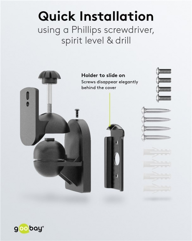 Goobay Högtalarfästning universal universalhögtalarhållare för väggmontering, (svängbart och lutat) för högtalare upp till max. 3,5 kg, svart Goobay Högtalarfästning universal universalhögtalarhållare för väggmontering, (svängbart och lutat) för högtalare upp till max. 3,5 kg, svart