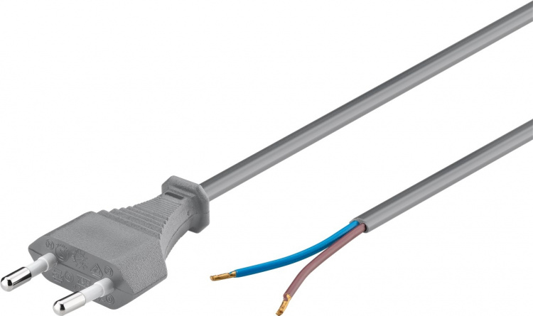 Goobay Kabel med euro-kontakt för montering, 1,5 m, grå Euro-kontakt (typ C, CEE 7/16) > lösa kabeländar