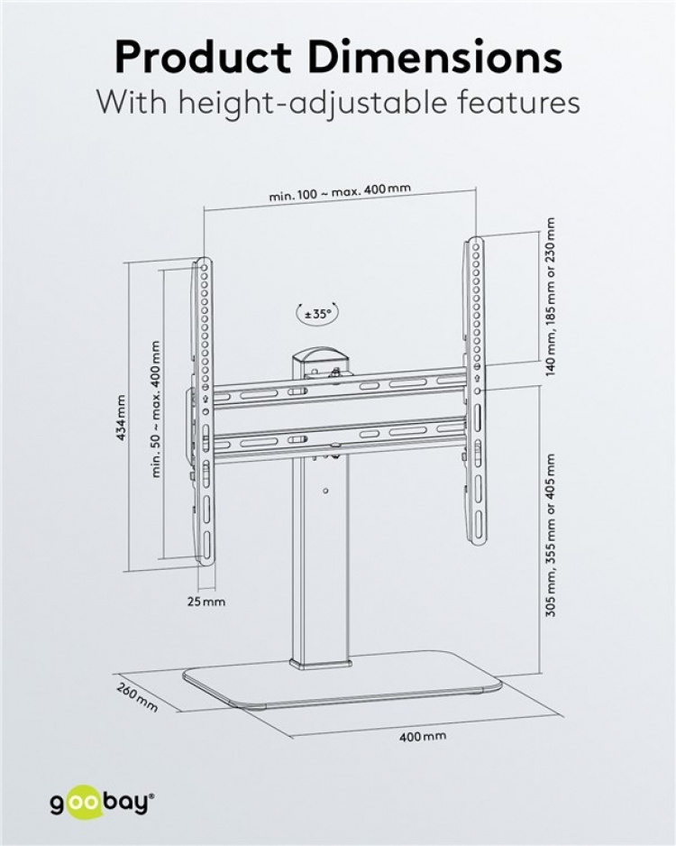Goobay TV-bordsstativ Basic Fix för TV-apparater och monitorer mellan 32 och 55 tum (81-140 cm), svängbar