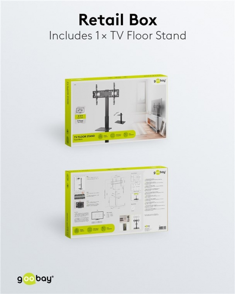 Goobay TV-golvstativ Basic (storlek L) för TV-apparater och bildskärmar mellan 37 och 70 tum (94-178 cm) upp till 40 kg, svängbar Goobay TV-golvstativ Basic (storlek L) för TV-apparater och bildskärmar mellan 37 och 70 tum (94-178 cm) upp till 40 kg, svängbar