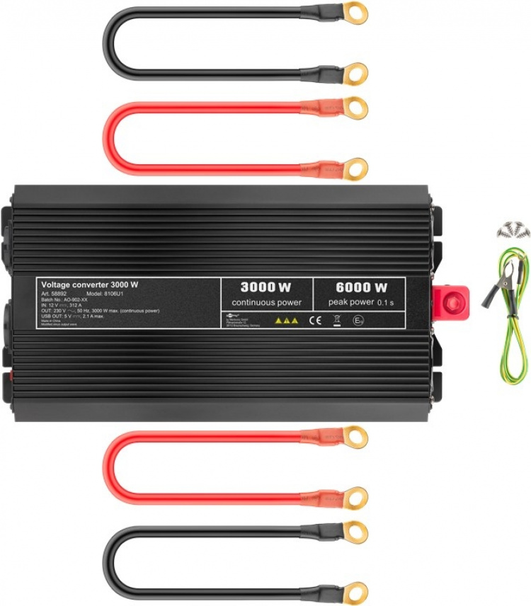 Goobay Spänningsomvandlare DC/AC (12 V - 230 V/3000 W) USB omvandlar 12 V DC till 230 V AC Goobay Spänningsomvandlare DC/AC (12 V - 230 V/3000 W) USB omvandlar 12 V DC till 230 V AC