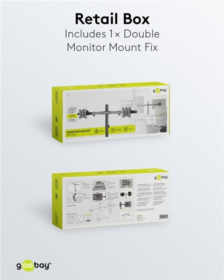 Goobay Dubbel bildskärmsfäste Fix för bildskärmar mellan 17 och 32 tum (43-81 cm) upp till 9 kg