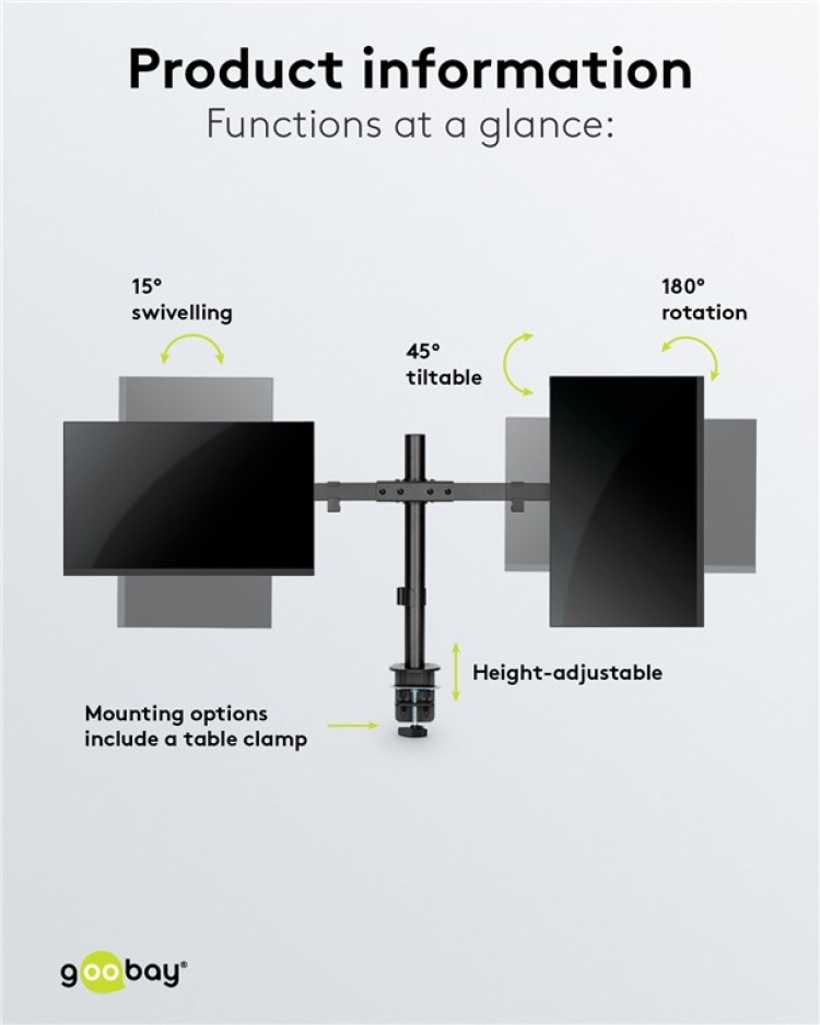 Goobay Dubbel bildskärmsfäste Fix för bildskärmar mellan 17 och 32 tum (43-81 cm) upp till 9 kg