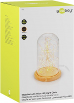 Goobay Glaskupa med mikro LED mikro-ljusslinga med träplatta, 115 cm USB-kabel, 5 m ljuskedja med 50 mikro-LED i varmvitt (2700 K) och strömbrytare (On/Off)