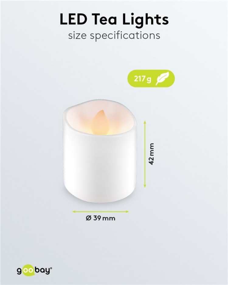 Goobay Uppsättning med 6 LED-värmeljus ljusuppsättning med fjärrkontroll, för inomhusbruk (IP20), varmvitt (2700 K), laddning via USB