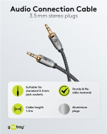 Goobay Ljudanslutningskabel AUX, 3,5 mm stereo, 1 m, Sharkskin Grey Pawl 3,5 mm plugg (3-stift, Stereo) > Pawl 3,5 mm plugg (3-stift, Stereo)