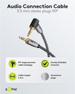 Goobay Ljudanslutningskabel AUX, 3,5 mm stereo, 90°, 2 m, Sharkskin Grey Pawl 3,5 mm plugg (3-stift, Stereo) > Pawl 3,5 mm plugg (3-stift, stereo) 90 ° Goobay Ljudanslutningskabel AUX, 3,5 mm stereo, 90°, 2 m, Sharkskin Grey Pawl 3,5 mm plugg (3-stift, Stereo) > Pawl 3,5 mm plugg (3-stift, stereo) 90 °