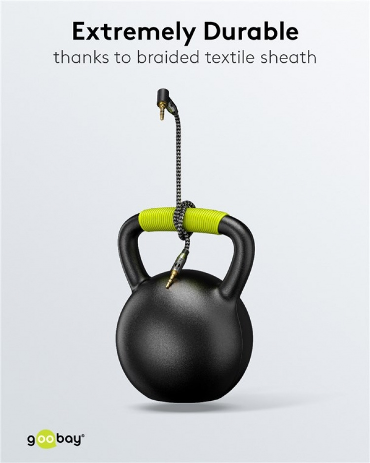 Goobay Ljudanslutningskabel AUX, 3,5 mm stereo, 90°, 3 m, Sharkskin Grey Pawl 3,5 mm plugg (3-stift, Stereo) > Pawl 3,5 mm plugg (3-stift, stereo) 90 °