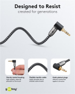 Goobay Ljudanslutningskabel AUX, 3,5 mm stereo, 90°, 5 m, Sharkskin Grey Pawl 3,5 mm plugg (3-stift, Stereo) > Pawl 3,5 mm plugg (3-stift, stereo) 90 °