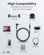 Goobay Ljudanslutningskabel AUX, 3,5 mm stereo, 90°, 5 m, Sharkskin Grey Pawl 3,5 mm plugg (3-stift, Stereo) > Pawl 3,5 mm plugg (3-stift, stereo) 90 °