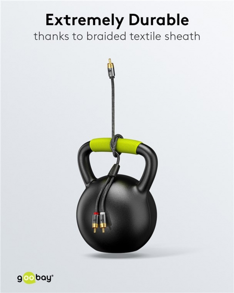 Goobay RCA-splitterkabel, 2 m, Sharkskin Grey Cinch kontakten (woofer, Center) > 2x Cinch kontakten (woofer)