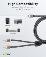 Goobay RCA-splitterkabel, 2 m, Sharkskin Grey Cinch kontakten (woofer, Center) > 2x Cinch kontakten (woofer)