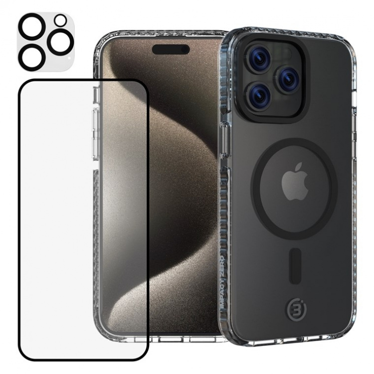 Impact Zero mobilskal 3in1-set kompatibel med Apple iPhone 15 Pro Max, transparent