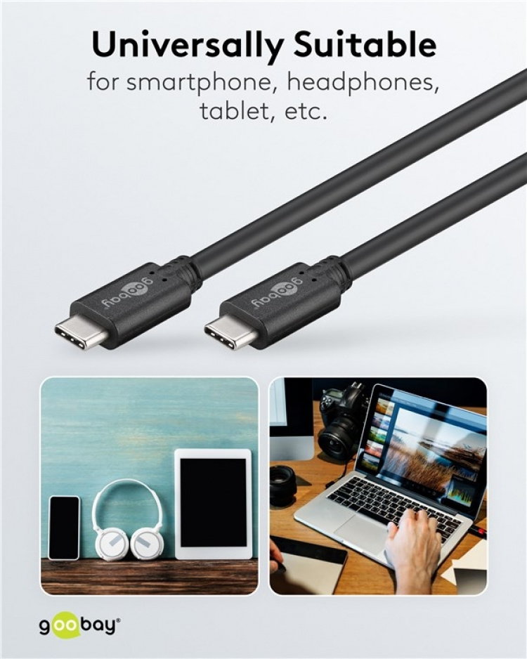 Goobay Sync & Charge SuperSpeed USB-C™-kabel (USB 3.2 Gen 1), USB-PD, 1,5 m USB-C™ plugg > USB-C™ plugg