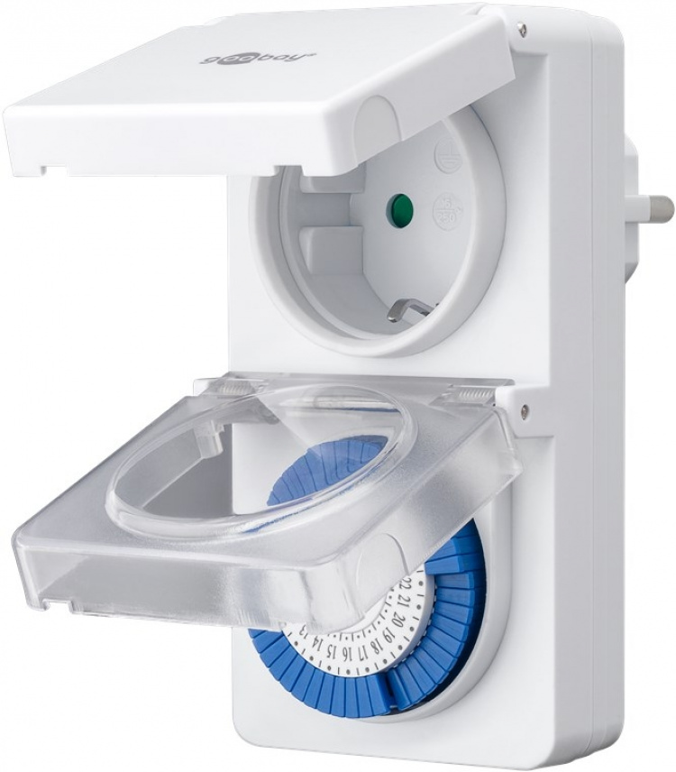 Goobay Analog timer IP44 Lättmanövrerad mekanisk timer för eluttaget Goobay Analog timer IP44 Lättmanövrerad mekanisk timer för eluttaget