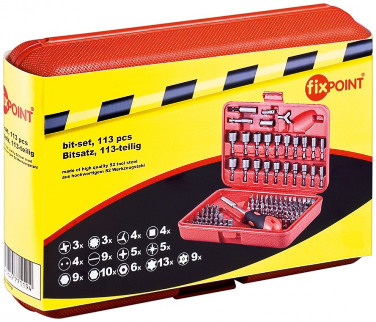 Fixpoint Bitssats, 113 delar bitsats för sladdlösa skruvmejslar och spärrnycklar Fixpoint Bitssats, 113 delar bitsats för sladdlösa skruvmejslar och spärrnycklar