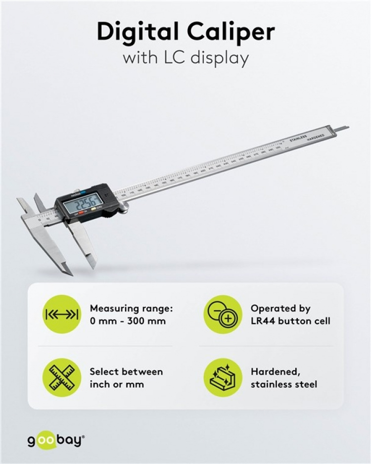Goobay Digitalt skjutmått 300 mm / 12 tum för mätningar från 0 mm - 300 mm