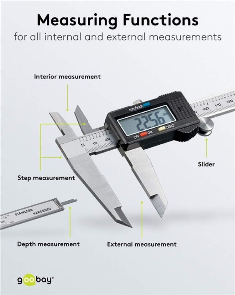 Goobay Digitalt skjutmått 300 mm / 12 tum för mätningar från 0 mm - 300 mm