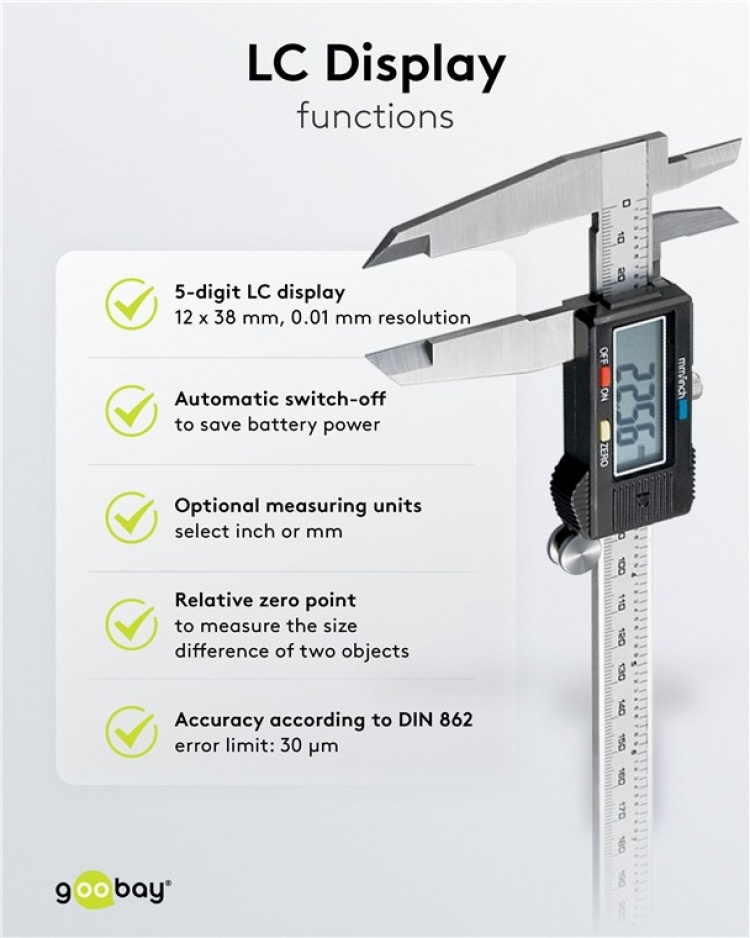 Goobay Digitalt skjutmått 300 mm / 12 tum för mätningar från 0 mm - 300 mm