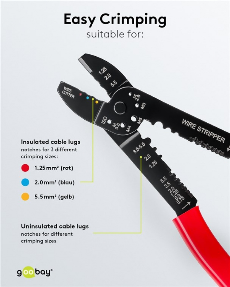 Fixpoint Crimptång för isolerade och oisolerade kabelskor multifunktionell tång för att krympa, klippa och avlägsna kablar samt för att förkorta skruvar Fixpoint Crimptång för isolerade och oisolerade kabelskor multifunktionell tång för att krympa, klippa och avlägsna kablar samt för att förkorta skruvar