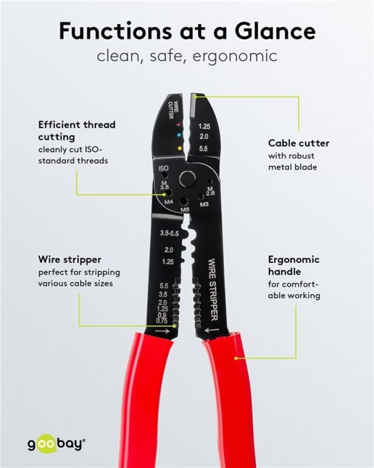 Fixpoint Crimptång för isolerade och oisolerade kabelskor multifunktionell tång för att krympa, klippa och avlägsna kablar samt för att förkorta skruvar Fixpoint Crimptång för isolerade och oisolerade kabelskor multifunktionell tång för att krympa, klippa och avlägsna kablar samt för att förkorta skruvar