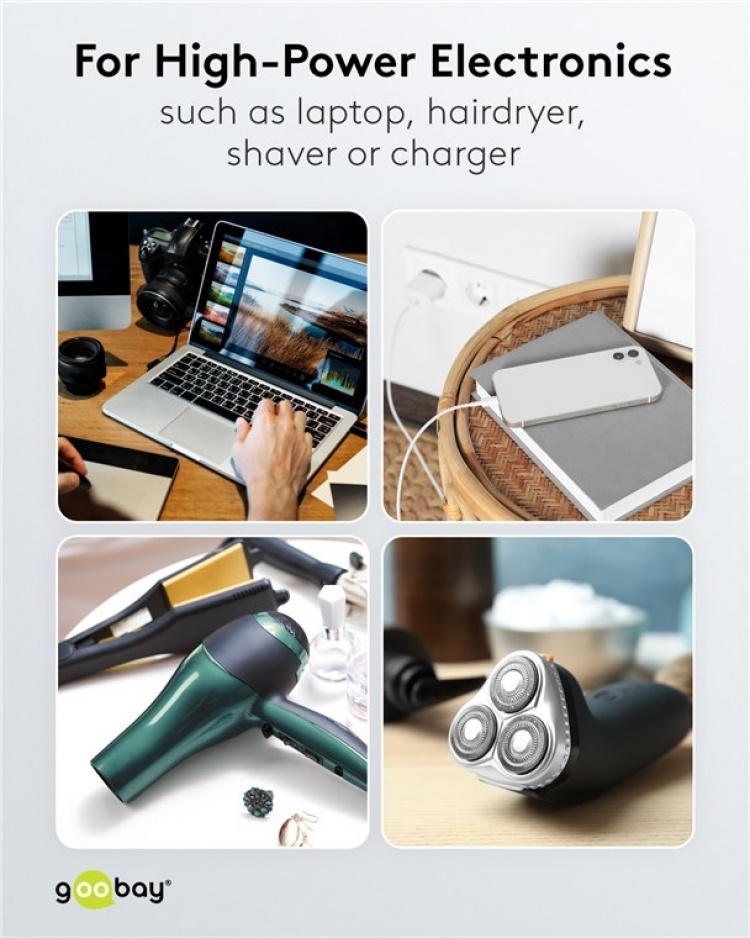 Goobay Nätadapter US, svart uttag med skyddsjord (typ F, CEE 7/3) > Amerikansk/japansk kontakt (typ B, NEMA 5-15, 3-polig)