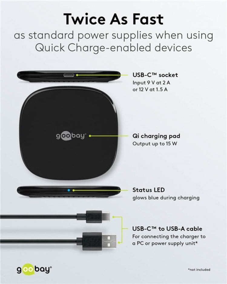 Goobay Trådlös snabbladdare 15 W Lämplig för smartphones och enheter med Qi-standard
