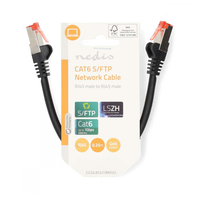 Nedis CAT6 Nätverkskabel | RJ45 hane | RJ45 hane | S/FTP | 0.25 m | Rund | LSZH | Svart | Label