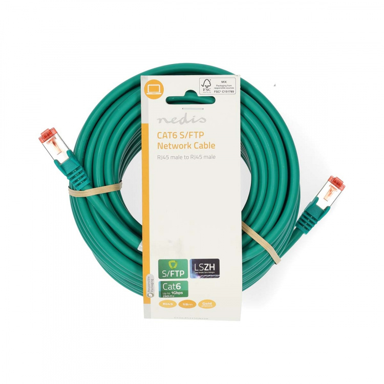 Nedis CAT6 Nätverkskabel | RJ45 hane | RJ45 hane | S/FTP | 15.0 m | Rund | LSZH | Grön | Label