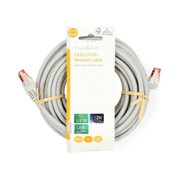 Nedis CAT6 Nätverkskabel | RJ45 hane | RJ45 hane | S/FTP | 10.0 m | Rund | LSZH | Grå | Label