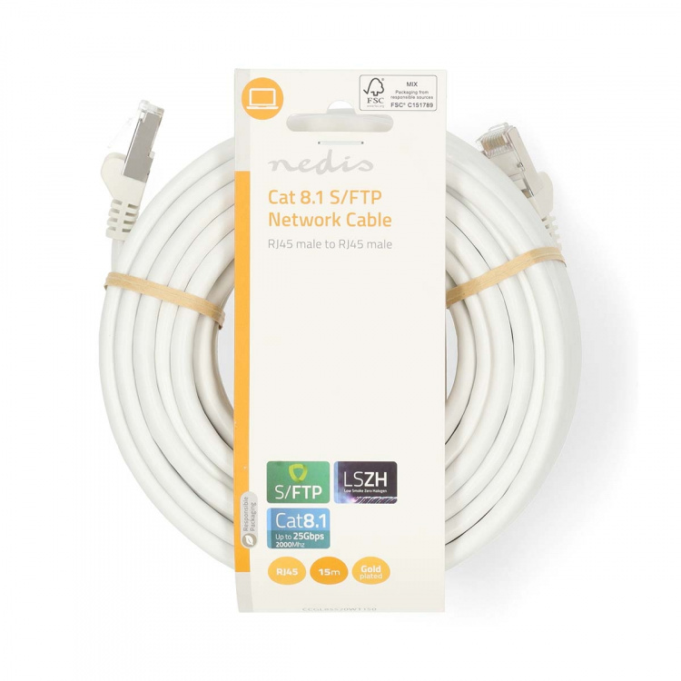 Nedis Cat 8.1 nätverkskabel | S/FTP | RJ45 hane | RJ45 hane | 15.0 m | Rund | LSZH | Vit | Label Nedis Cat 8.1 nätverkskabel | S/FTP | RJ45 hane | RJ45 hane | 15.0 m | Rund | LSZH | Vit | Label
