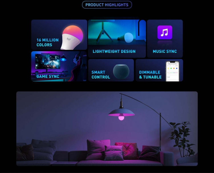 Yeelight LED Smart Bulb W4 Lite Flerfärgad smart lampa, E27, 4-pack