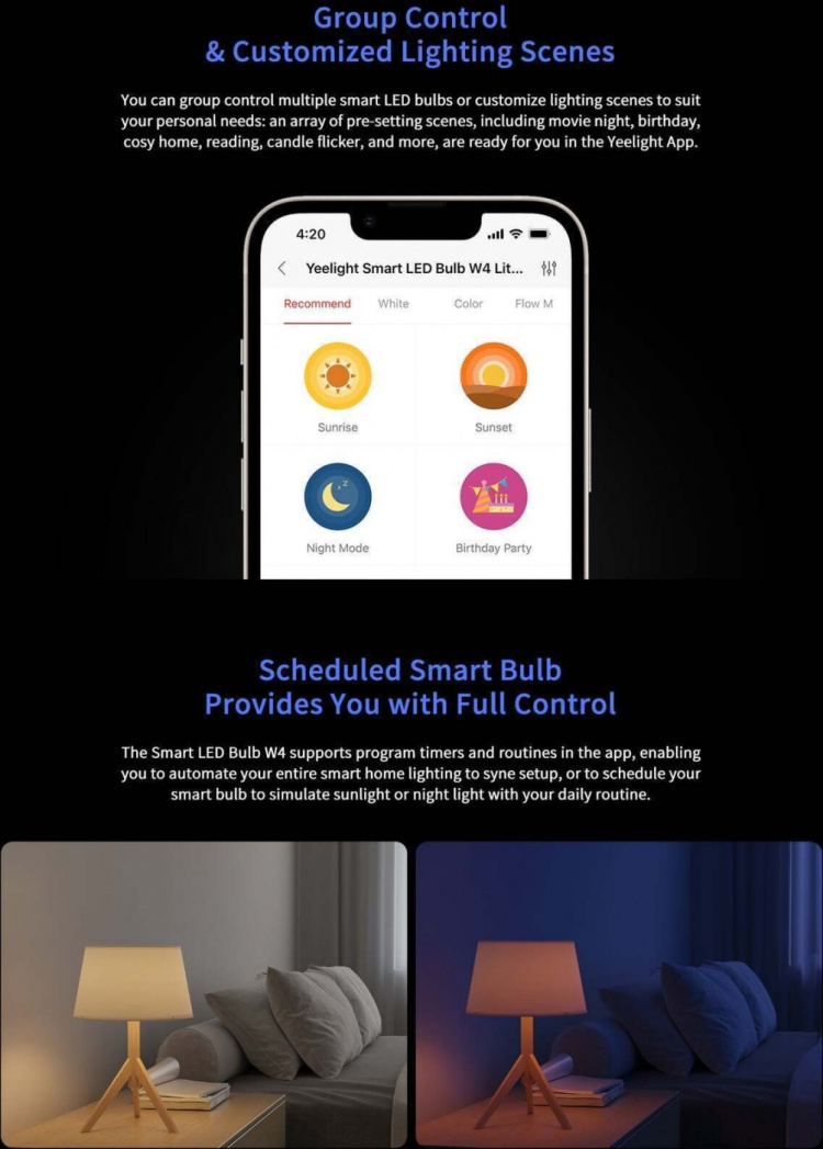 Yeelight LED Smart Bulb W4 Lite Flerfärgad smart lampa, E27, 4-pack