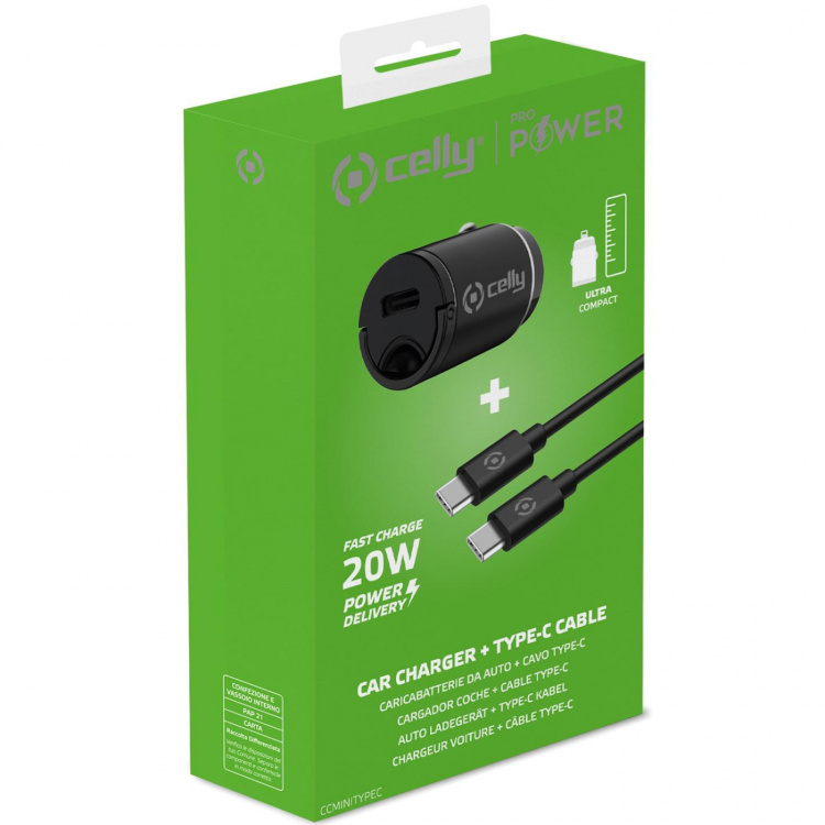 Celly Billaddare 20W + USB-C-kabel Svart
