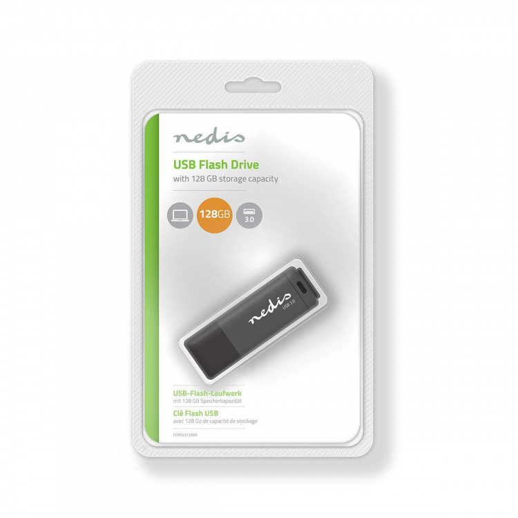 Nedis Flash Drive | 128 GB | USB Type-A | Läshastighet: 80 MB/s | Skrivhastighet: 10 MB/s