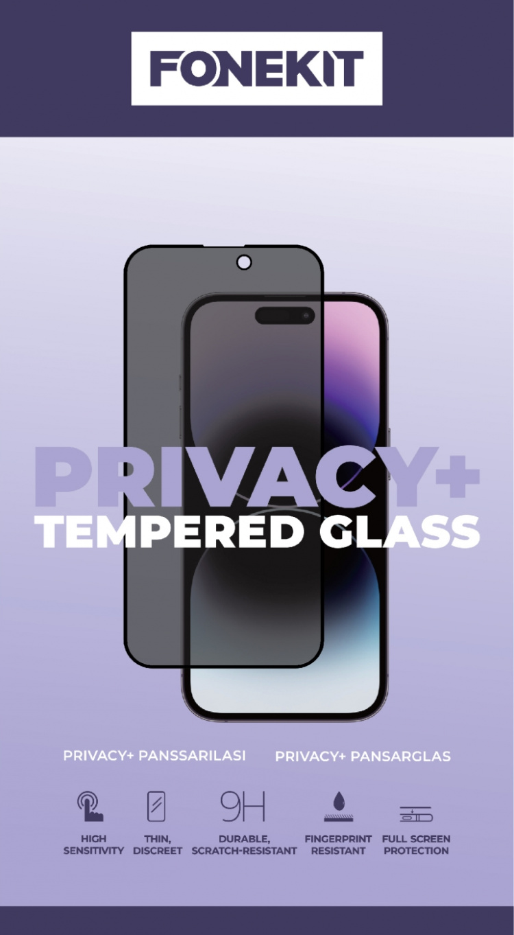 FoneKit Privacy+ Heltäckande härdat glas, iPhone 15 Pro Max