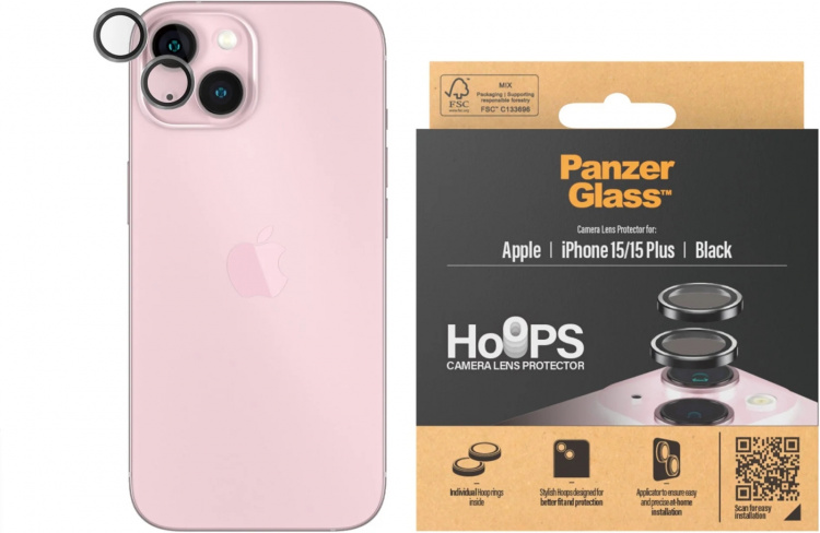 PanzerGlass Hoops -kamerans linsskydd, iPhone 15 / 15 Plus