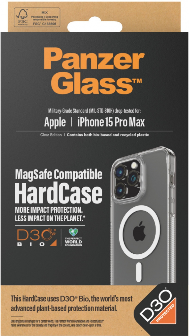 PanzerGlass HardCase med D3O -skyddsfodral, MagSafe-kompatibelt, iPhone 15 Pro Max.