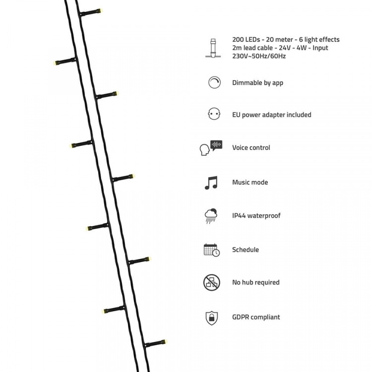 Hombli Smart Christmas Light LED-slinga 20m IP44 Hombli Smart Christmas Light LED-slinga 20m IP44